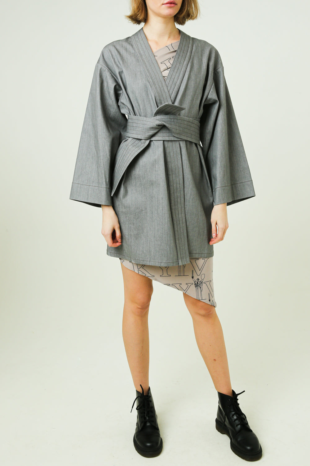 Loose Cape with wide belt tie