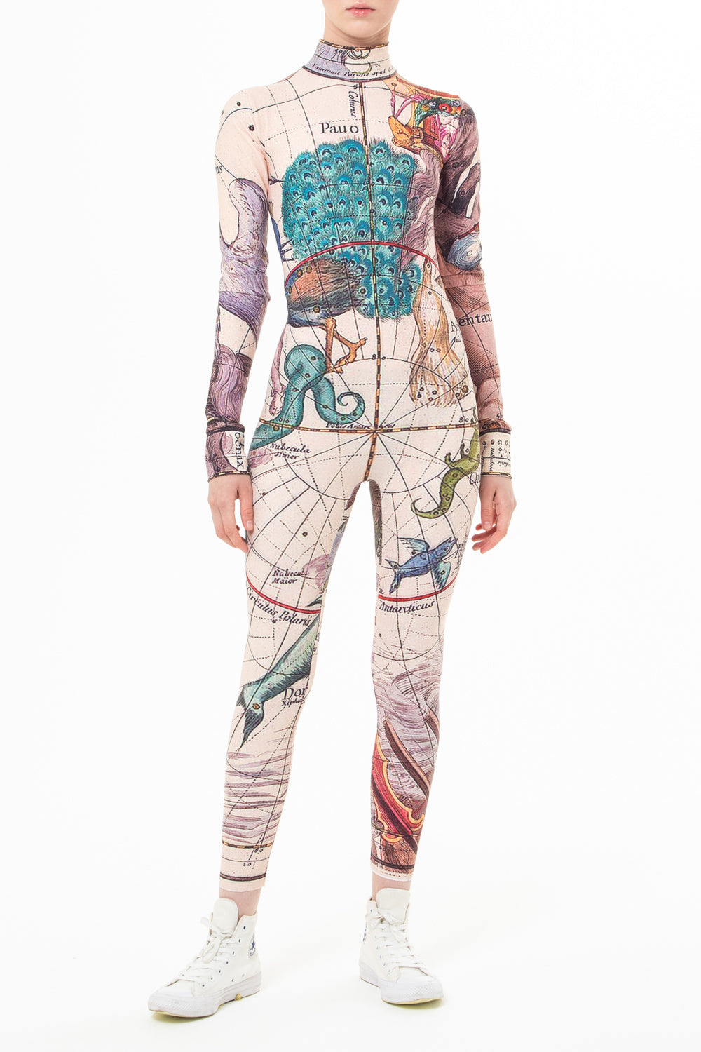 One-piece suit in printed fabric