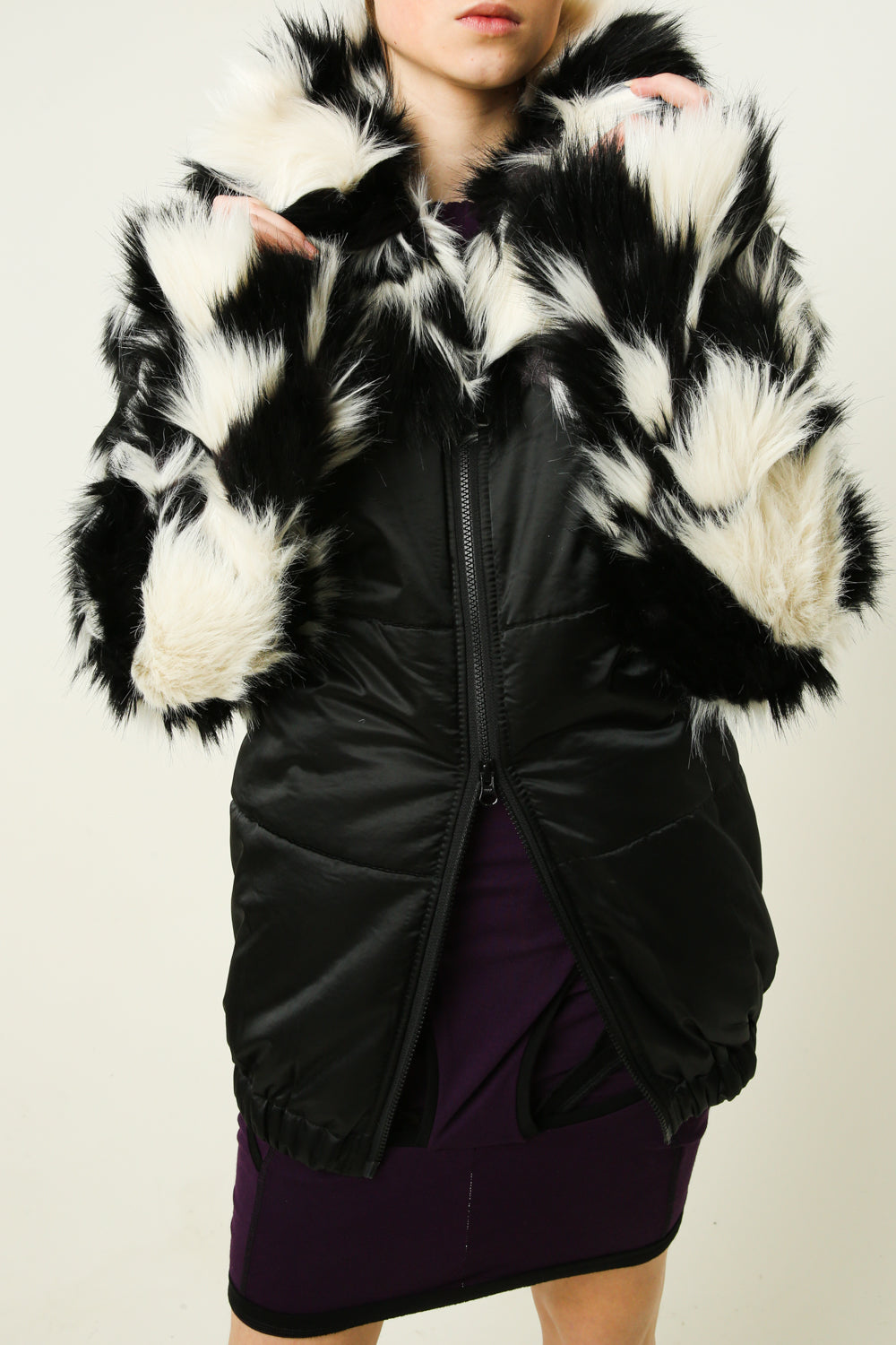 Jacket with faux fur trim on top