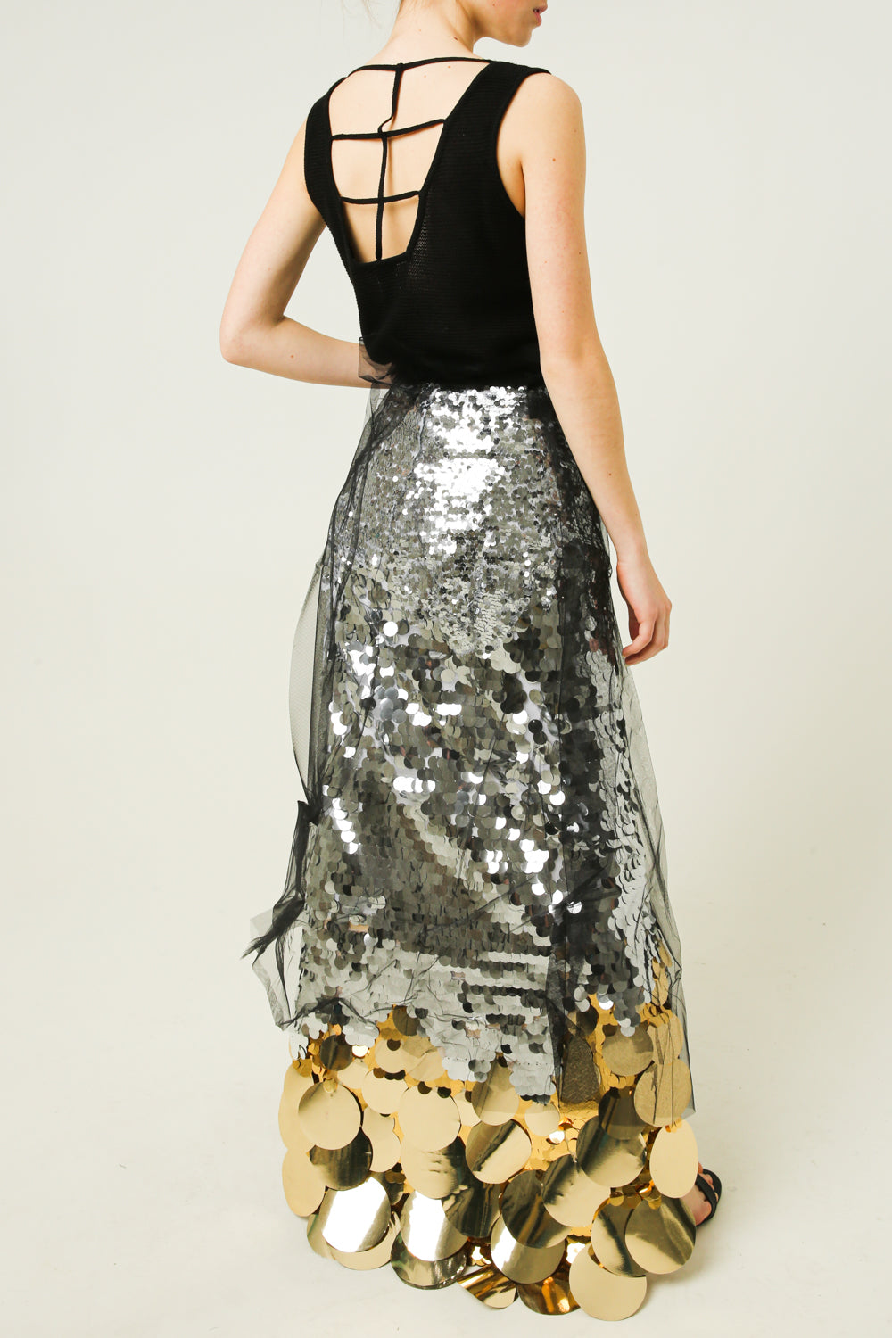 Maxi skirt with sequins and tulle layer